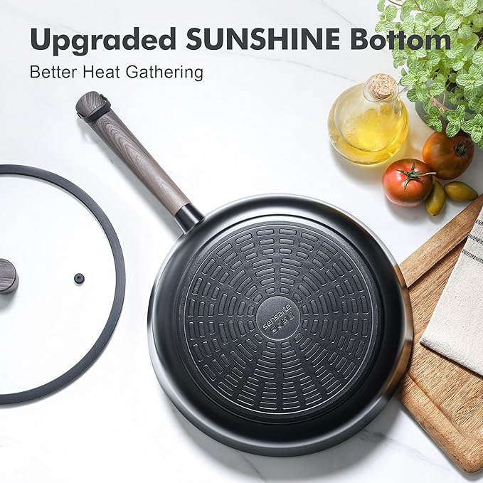 SENSARTE Nonstick Cookware Set Pots and Pans Set Kitchen Non-stick Cooking Set, Dishwasher & Oven Safe, Induction Compatible, Free of Intentionally Added PFOA/PFOS, 15pcs, Black