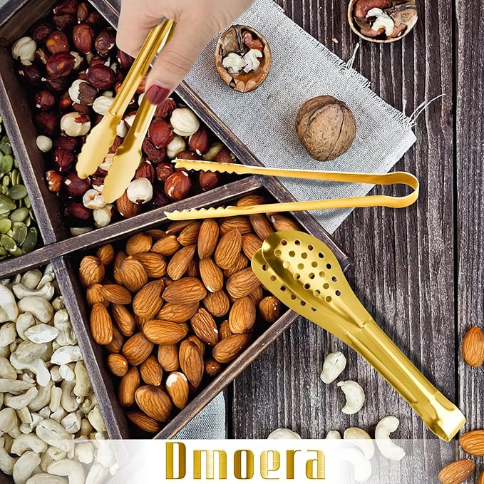 12 Pack Gold Premium Small Serving Tongs, Dmoera Mini Stainless Steel Appetizer Tongs, 5 Inch(12.7cm)