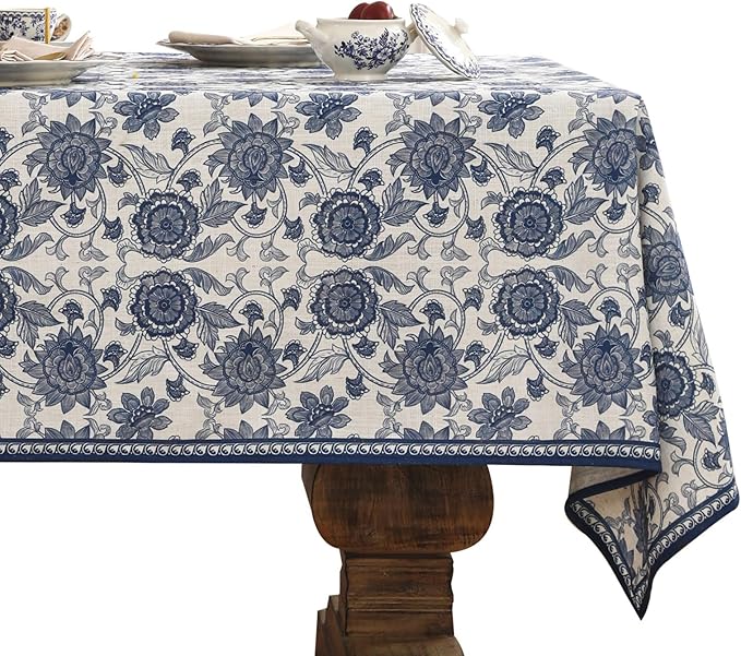 patdrea Designer Vintage Blue Rectangle Tablecloth,Linen Anti-Wrinkle Paisley Pattern Farmhouse Table Cloth,Decor Table Cover Cloth for Kitchen Dining,Christmas,Thanksgiving,63"x87"-Lantang a