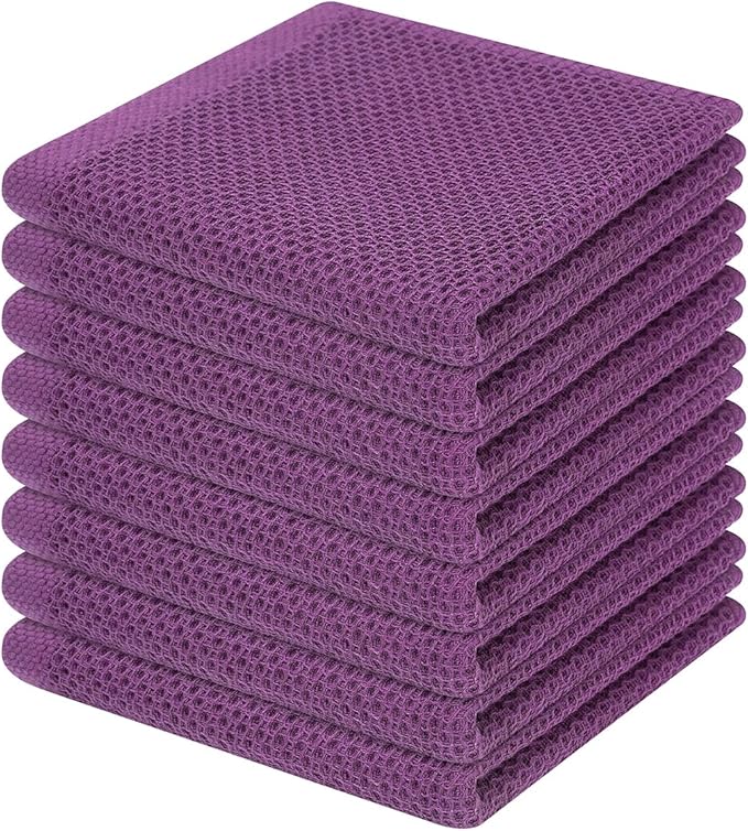 Homaxy 100% Cotton Waffle Weave Kitchen Dish Cloths, Ultra Soft Absorbent Quick Drying Dish Towels, 12 x 12 Inches, 8-Pack, Purple