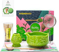 TEANAGOO 7-PCS Green Matcha Whisk Set with Cherry Blossom Design, Complete Ceremony Kit, Ceramic Chawan Bowl with Spout, Whisk & Accessories, Traditional Matcha Tea Set for Lattes& Gift Giving