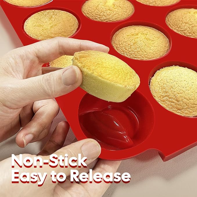 2-Pack Silicone Muffin Pan for Baking - Standard & Mini Set Cupcake Pan with Handle, Food-Grade Certified, Nonstick, Odorless, BPA-Free, Silicone Baking Mold for Muffins, Egg Bites, Cupcakes
