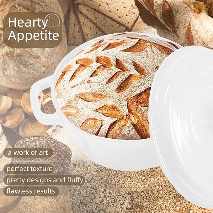 4 Color Complete sourdough bread makin Starter Kit,Sourdough Bread Baking Supplies for Beginner with Pot, Banneton Bread Proofing Baskets, Starter Jar, Scraper, Bread Making Tools & More (White)