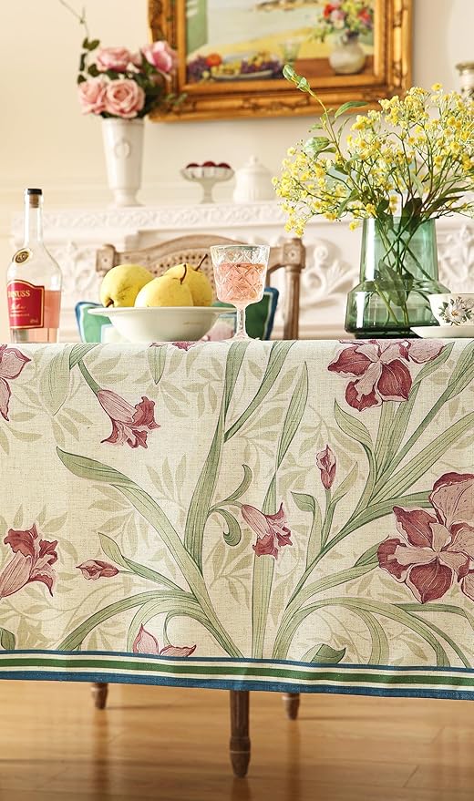 patdrea Designer Green Rectangle Tablecloth,Framhouse Vintage French Violets Pattern Tablecloths,Elegant Floral Table Cover Decor for Kitchen Dining Christmas,Party,Thanksgiving,55"x79"-Tara a