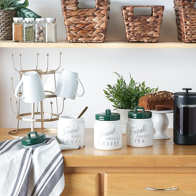 DII Kitchen Accessories Collection Ceramics, Jar Canister Set, Dark Green, 3