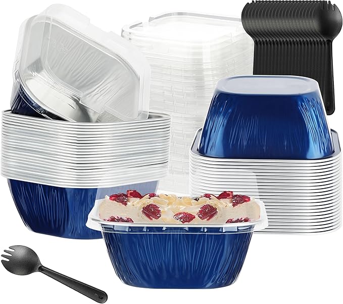 30PCS 7.8OZ Mini Cake Pans with Lids - Individual Cupcake Containers for Birthday Party, Navy Blue