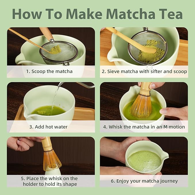 Matcha Whisk Set, 9-Piece Matcha Kit with Bowl (Chawan), Whisk and Holder – Ceramic Matcha Tea Set for Making Matcha Latte – Matcha Set for Starters with Tray and Storage Bag