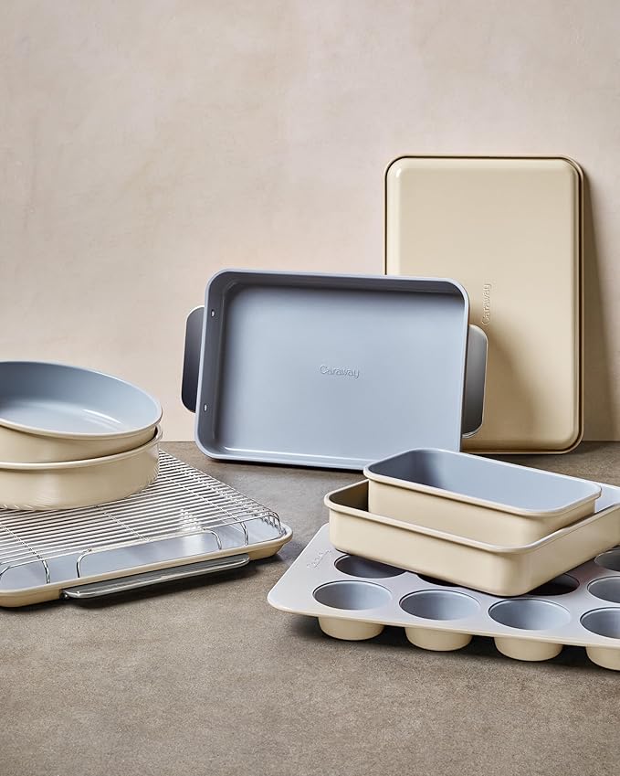 Caraway Non-Stick Ceramic 1 lb Loaf Pan Duo - Naturally Slick Ceramic Coating - Non-Toxic, PTFE & PFOA Free - Perfect for Pound Cakes, Breads, & More - Sage