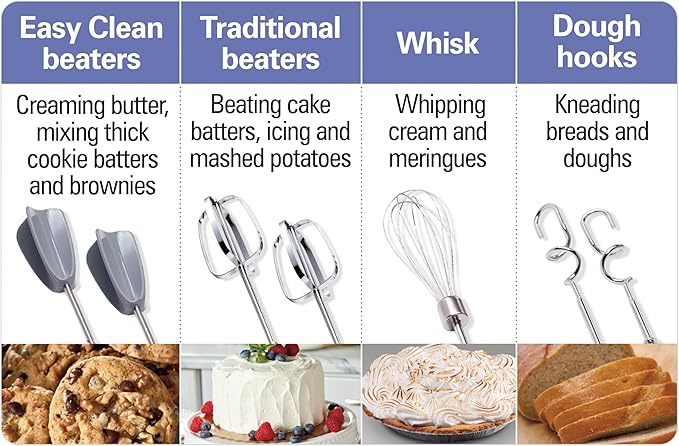 Hamilton Beach 6-Speed Electric Hand Mixer with Whisk, Dough Hooks and Easy Clean Beaters, Powerful 275 Watt Motor, Snap-On Storage Case, Black