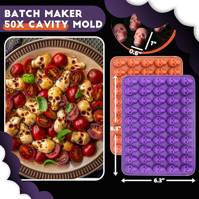 Mini Skull Molds Silicone Halloween for Candy Gummy Chocolate, 200 Cavity 4 pcs Small Head Shapes Freezing Tray Party Wax Melts DIY Moulds BPA Free Treat or Trick Kids Oven Safe