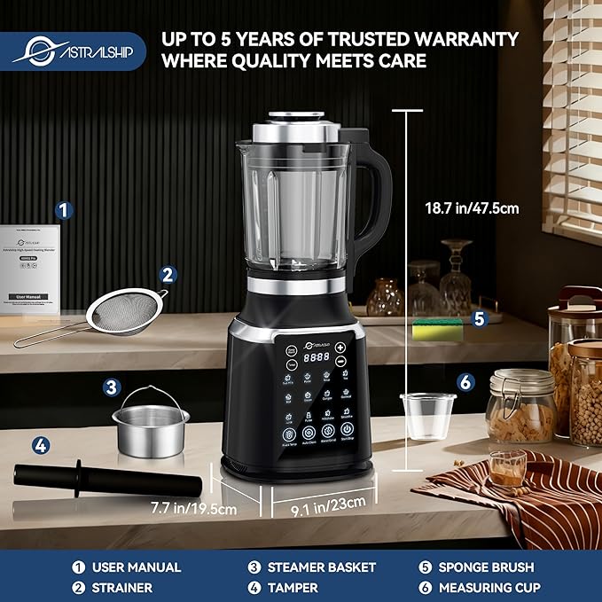 Glass Blenders for Kitchen with Tamper High-Speed Heating Blender – 1500W Motor, 9 Adjustable Speeds, 14 Preset Programs, Nut Milk, Smoothies, Soups, Baby Food, Auto Clean, Ideal for Home & Family Use