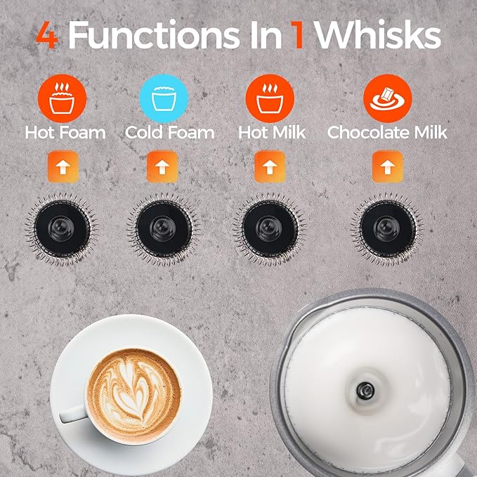 Milk Frother, 4-in-1 Electric Milk Steamer, 11.8oz/350ml Large Capacity for Auto Warm/Cold Foam, Heating Milk for Coffee, Latte, Macchiato, Cappuccino, Hot Chocolate (White)