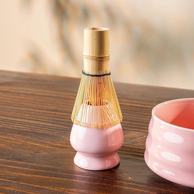 Pink Matcha Whisk Set 5pcs Matcha Set With A Bowl, Mini Whisk And Holder, Bamboo Scoop And Stainless Steel Sifter Perfect Matcha Kit For Gifts