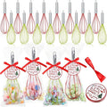 16 Sets 12 Inch Christmas Whisks Gifts DIY Fillable Christmas Tree Ornaments Xmas Colored Silicone Whisks for Cooking Heat Resistant Egg Beaters with Card Rope Bag for Candy Holder