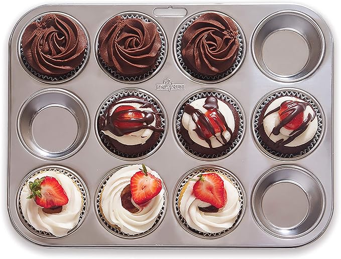 Fox Run Muffin and Cupcake Pan, 12 Standard Cup, Stainless Steel