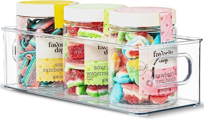 Plastic Food Storage Clear Container Bin with Handles for Organizing Kitchen, Pantry, Refrigerator, Freezer, Pantry, Cabinet, Closet, Bathroom. Stackable 10"X4"3"