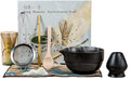 Matcha Set 7-Piece Tea Set with Brush, Bowl, Whisk, Strainer, Chasen, for Matcha Tea Ceremony (Black)