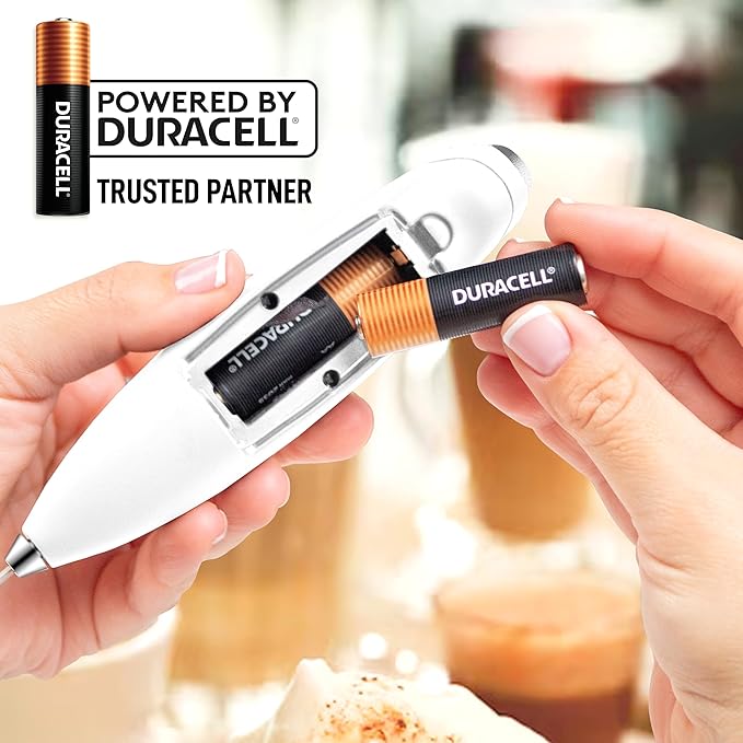 Zulay Kitchen Powerful Milk Frother Wand With 4 AA Duracell Batteries - Ultra Fast Handheld Drink Mixer - Electric Whisk Foam Maker for Coffee, Lattes, Cappuccino, Matcha & Creamer