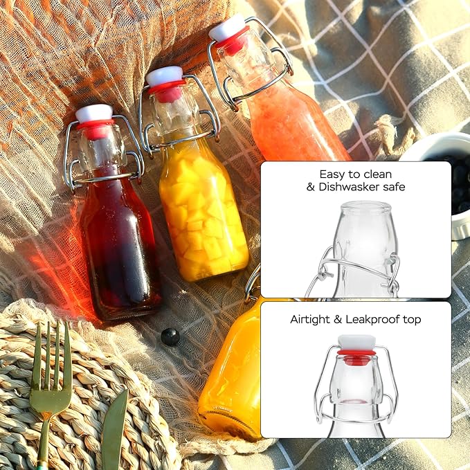 12 Pack 4 oz Swing Top Glass Bottles,Flip Top Glass bottles with airtight Caps for Home Brewing Beer,Kombucha,2nd Fermentation,Kefir,Beverages,Soda,Oils,Vinegar,Limoncello,Vanilla extract