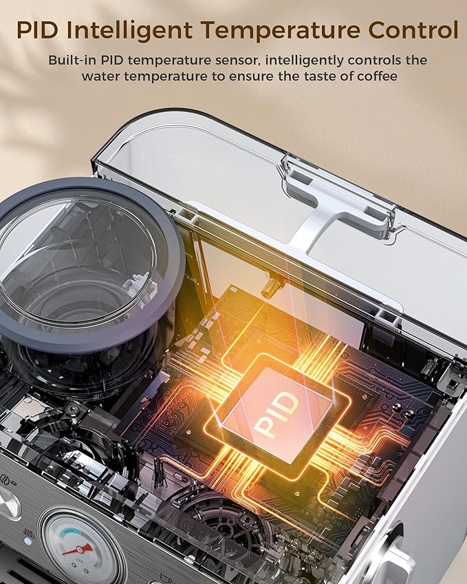COWSAR Commercial Espresso Machine 15 Bar, Semi-Automatic Espresso Maker with Bean Grinder & Milk Frother Steam Wand, Removable Water Reservoir, Self-Cleaning, Ideal for Cappuccino, Stainless Steel