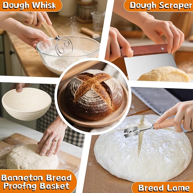 Banneton Bread Proofing Basket Banneton Basket Set Sourdough Proofing Basket Round Proofing Bowls Handmade Rattan Baskets and Liners (Oval of 2 Gift Set)