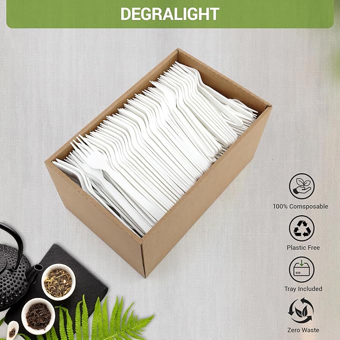 Compostable Froks - 500Pcs Heavy Duty Forks Disposable Utensils, BPA-Free, Heat Resistant, Eco Friendly Disposable Forks Bulk, BPI Certified Disposable Cutlery for Party, Office & Picnic