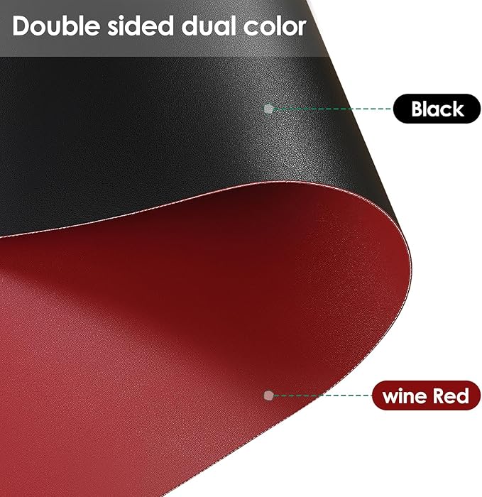Leather Table Cover,1.8mm Thick,35.4x70.9 Inch Table Protector,Table Protector for Dining Room Table,Dining Table Cover,Table Cover Protector,Table Protector Pad(Black+Wine Red,35.4x70.9)