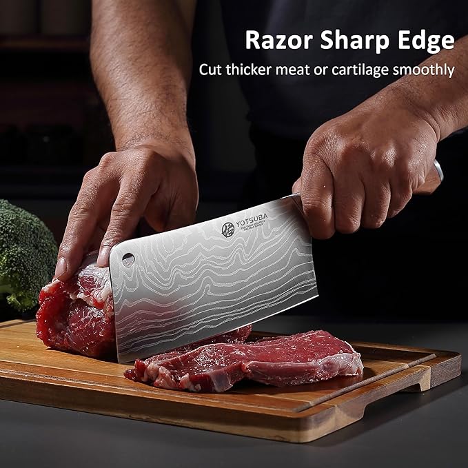 YOTSUBA Cleaver Knife 7 inch Ultra Sharp High Carbon Steel Vegetable Meat Cleaver with Ergonomic Rosewood Handle, Professional Butcher Knives for Home Kitchen and Restaurant with Gift Box