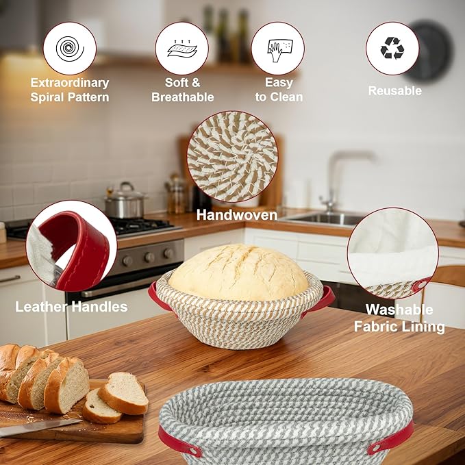 Banneton Bread Proofing Basket Set, Round & Oval Sourdough Proofing Baskets with Liners, Covers & Silicone Bread Mats, Sourdough banneton basket for Sourdough Baking Supplies