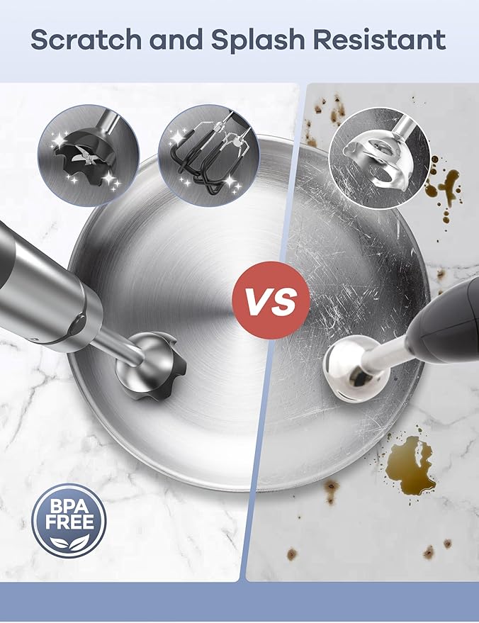 Ganiza Immersion Blender, Max 1200W Heavy Duty Hand Blender with Time Display & Variable Speed Trigger, 9-in-1 Electric Handheld Mixer with Chopper Whisk Frother Beaker Ideal for Soup Puree Smoothies