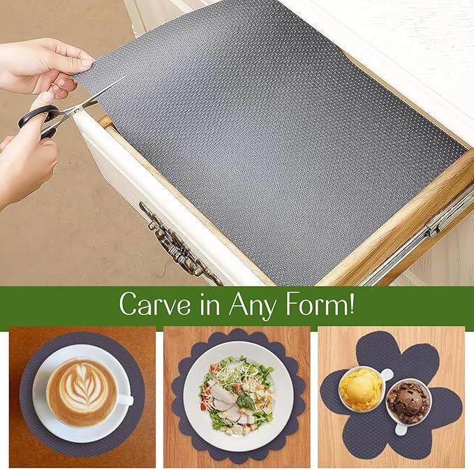 EVALAND 17.7" x 33 FT Non-Slip Shelf Liner, Non-Adhesive, BPA-Free, Waterproof Pantry Liner for Shelves, Easy to Cut, Oil-Proof Shelf Liners for Kitchen, Cabinets, Drawers, Refrigerator, Grey