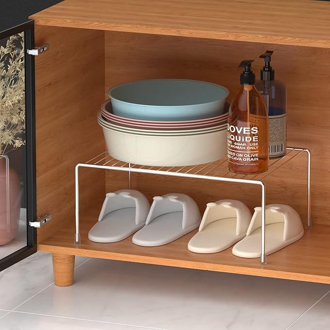iPEGTOP Kitchen Cabinet Storage Shelf Rack, Set of 2 Large (15.7 x 9.4 Inch) Rustproof Metal Wire Shelves Spice Shelf Rack Cupboard Organizer for Pantries Countertops Utensils Organization, Chrome