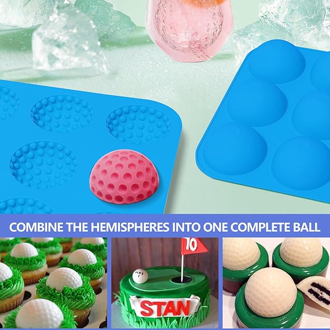 Sidosir Golf Ball Chocolate Silicone Molds for Cake Decorations,9-Cavity 3D Golf Ball for Ice, Hot Chocolate Bomb(3Pcs)