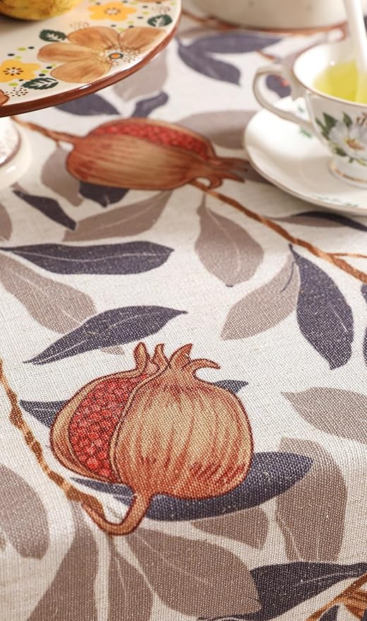 patdrea Designer Vintage Small Rectangle Tablecloth,Linen Pomegranates and Leaves Pattern Tablecloths,Fall Table Cover Cloth Decor for Kitchen Dining Christmas,Thanksgiving,55"x71"-Tehran a