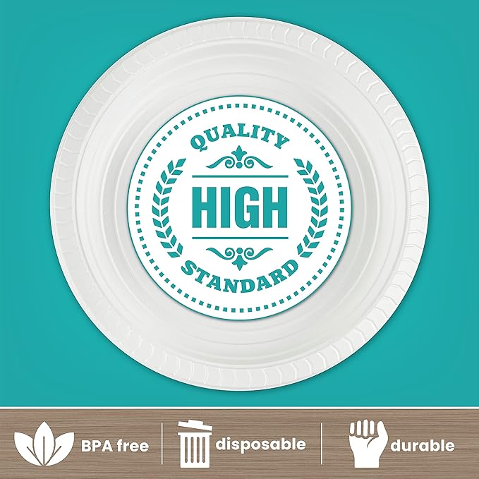 PLASTICPRO 6 inch Round Plastic Plates Microwaveable, Disposable, White, Dinnerware 200 Count