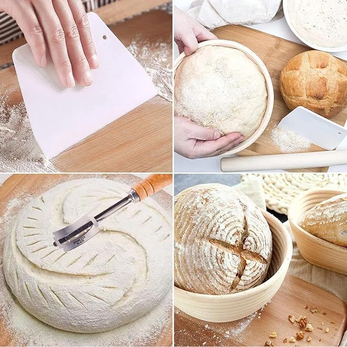 Banneton Bread Proofing Basket Banneton Basket Set Sourdough Proofing Basket Round Proofing Bowls Handmade Rattan Baskets and Liners (2 Round 9 inch Baking Set)