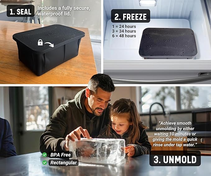 Alaskey® Giant Ice Block Mold 12 lbs With Lid (Single) | Create Perfect Ice Bricks | Professional Silicone Mold for Crafting Extra Large Ice Cubes, Ideal for Ice Baths, Coolers, Bartender Accessories