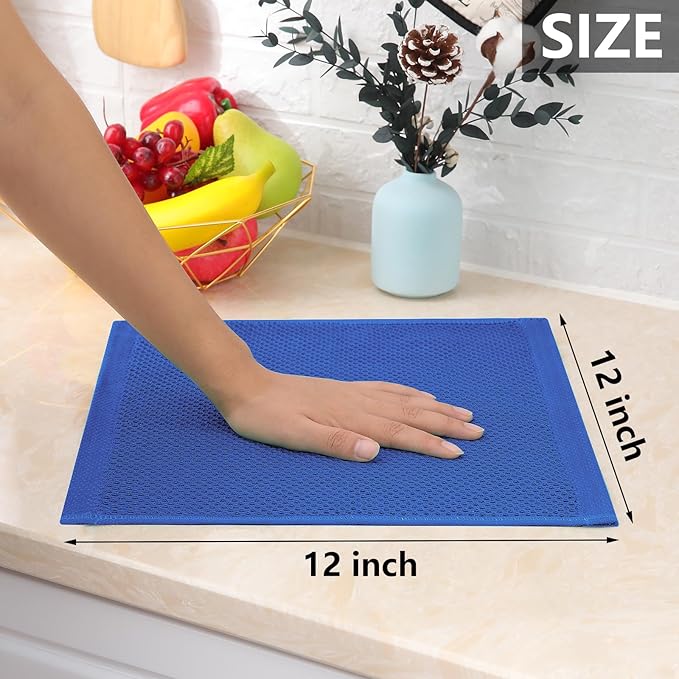 Homaxy 100% Cotton Waffle Weave Kitchen Dish Cloths, Ultra Soft Absorbent Quick Drying Dish Towels, 12 x 12 Inches, 8-Pack, Blueberry
