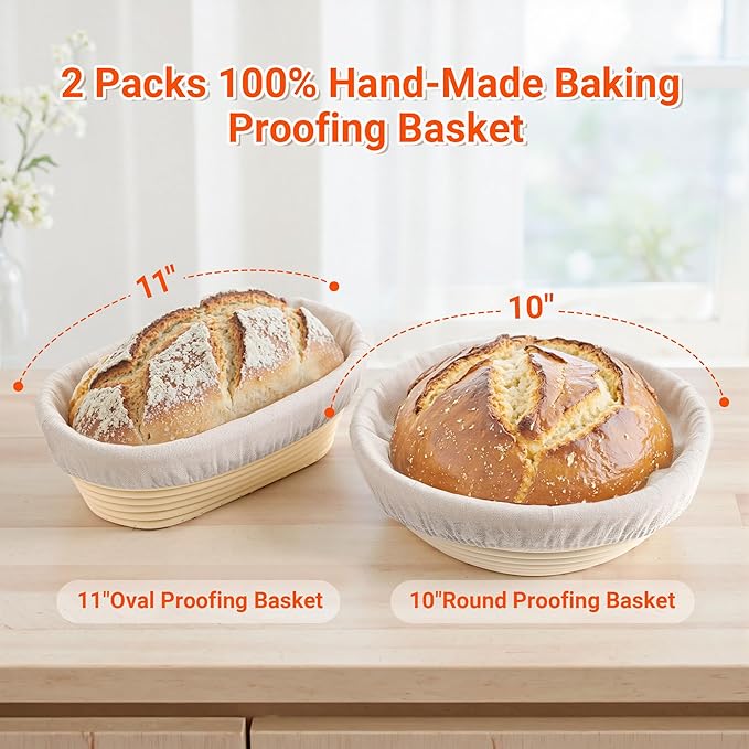Banneton Sourdough Proofing Basket Kit,10"Round & 11"Oval Proofing Basket with Liners & Covers,Bread Baking Supplies for Home or Professional Sourdough Bakers Baking Tool