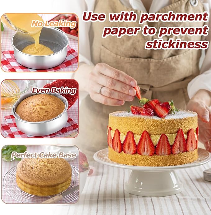 LIANYU Round Cake Pans Set of 2, 6 Inch Round Layer Cake Tins for Baking, Stainless Steel Round Baking Pan, Bakeware for Oven & Dishwasher, Non Toxic & Heavy Duty