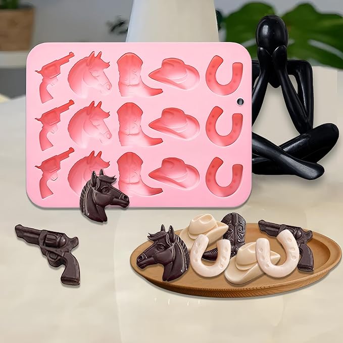 Cowboy Chocolate Molds,2PCS Cowboy Silicone Mold,Cowboys Hat Boot Horse Saddle Shape Candy Molds,Western Themed Party Baking Moulds Jello Ice Cube Candle Mold for Cupcake Cakesicle Decorations