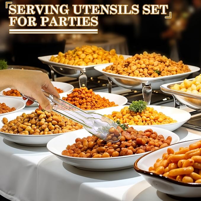 36Pcs Serving Utensils 9'' Large Plastic Serving Utensils Set Serving Spoons for Buffet Clear Disposable Plastic Tongs Heavy Duty Slotted Spoons/Forks Supplies for Party Food Salad Noodles Soup