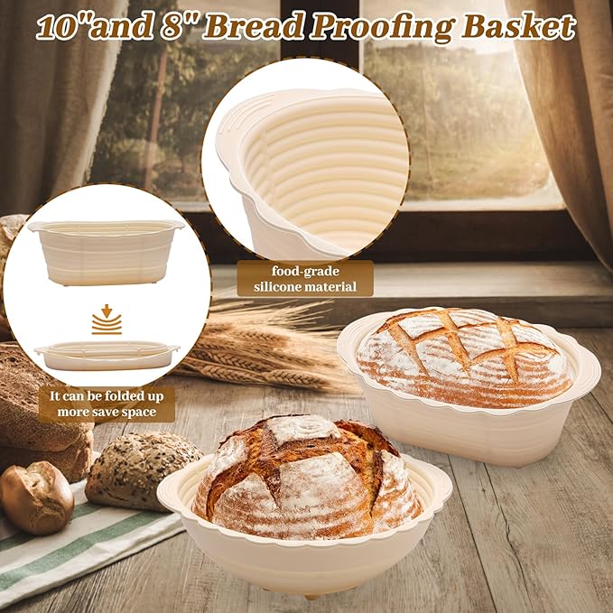 Windspeed Sourdough Bread Baking Supplies Kit of 15, Sourdough Starter Kit Include 10 and 8 Inch Bread Proofing Basket Dough Scraper Dough Starter Jar Linen Bag dough Whisk and Others
