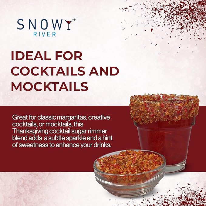 Snowy River Thanksgiving, Cocktail & Margarita Sugar Rimmer - Vibrant Naturally Colored Sugar for Cocktail Rimming, Baking & Decorating, Medium Crystal - 8oz