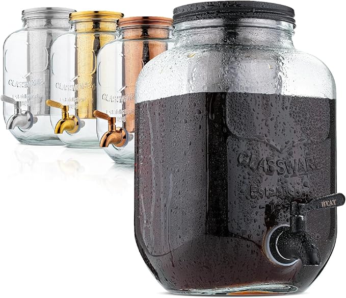 BTaT- Cold Brew Coffee Maker, 1 Gallon, Black, Mason Jar Cold Brew Maker, Cold Brewer Coffee Maker, Cold Brew Mason Jar Coffee Maker, Cold Brew Tea Maker, Iced Coffee Maker, Coffee Cold Brew Maker