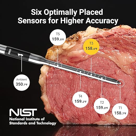 ThermoMaven Wireless Bluetooth Smart Meat Thermometer: Standalone Base, WiFi Thermometer with Sub-1G, 6 Sensors NIST Certified Accuracy, 4 Probes, for Kitchen, BBQ, Grill, Oven, Smoker, Rotisserie