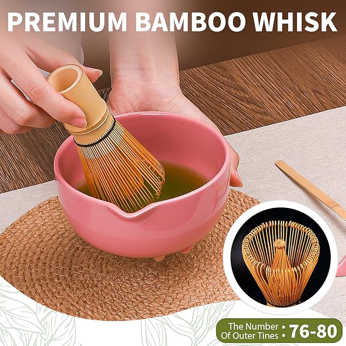 Matcha Whisk Set, 7 Pcs Matcha Kit with Matcha Bowl, Spout, Whisk and Holder, Bamboo Scoop and Stainless Steel Sifter, Japanese Matcha Set for Ceremony, Gift for Matcha Lover