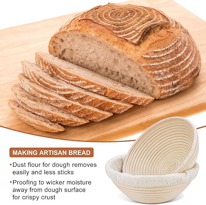 Banneton Bread Proofing Basket: 2 Pcs 8.5-inch Round Rattan Bread Bowls with Liners for Artisan Sourdough Bread Making for Home Bakers and Professionals
