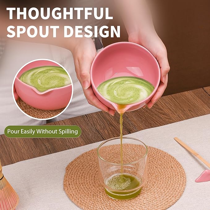 Matcha Whisk Set, 7 Pcs Matcha Kit with Matcha Bowl, Spout, Whisk and Holder, Bamboo Scoop and Stainless Steel Sifter, Japanese Matcha Set for Ceremony, Gift for Matcha Lover