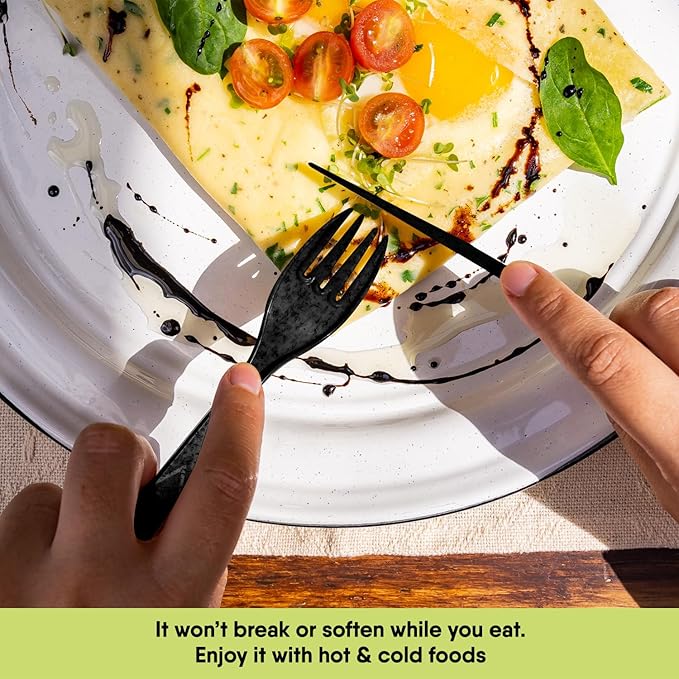 Premium Quality 100% Biodegradable Black Knives Made of Vegetable Fibers, 100 PCS of 6.7” Long Heavy-Duty and Splinter Free Eco-Friendly Black Knives, Sustainable Cutlery for All Types of Occasions
